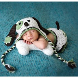 Zeroest Baby Photography Props Boy Girl Photo Shoot Outfits Newborn Crochet Costume Infant Knitted Clothes Puppy Hat Shorts