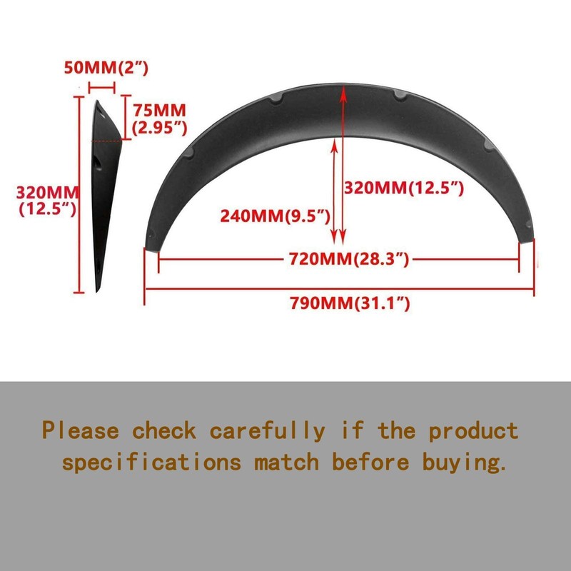 BLACKHORSE-RACING 4PCS Universal Fender Flares 2"/50mm Wide Body Kit Wheel