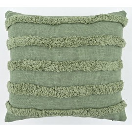 A Cozy Couch Premium Quality Pack of 2 Linen Cotton Couch Throw Pillow Covers with Zip Closer, Decorative Pillow Covers with Fringe Design, Soft Square Cushion Covers for Couch (Olive, 20X20)