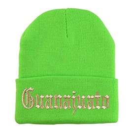 Trendy Apparel Shop Old English Guanajuato Gold Embroidered Acrylic Knit Beanie Cap - Neon Green