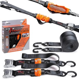 TorkStrap 14' x 1.5'' Self Tensioning Tie Down Straps [Patented] - Automatically Adapt to Load Shifts - 2,250LB Break Strength - Pull Alternative to Ratchet Straps - Integrated Soft Loop & Hook (2-PK)