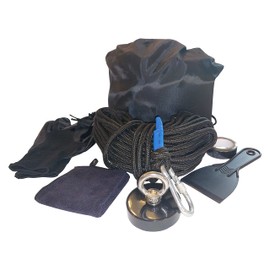 Black Ops Edition, Magnet Fishing Salvage Recovery Set, Strong 550 lb N52 Magnetic, Rope, Carabiner, 8 Pieces, Treasure Hunting Land, Rivers, Oceans & Lakes