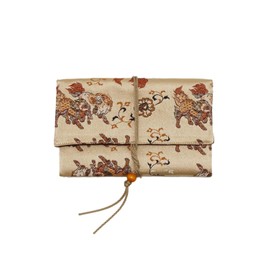 Golden Brocade Nishijin Weave, Japanese Impression Bookcase, Japanese Stamp Book Cover, 9.9 x 5.3 inches (22.5 x 13.5 cm), Large Size (4.7 x 7.1 inches (12 x 18 cm), Drawstring Closure, Expertly Tailored, Made in Japan, Standard Size (Tang Lion, Standard