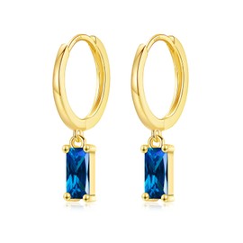 Sterling Silver Hoop Earrings for Women, Small Baguette Drop Hoop Earrings with Dangle | Hypoallergenic Blue Cubic Zirconia Gold Huggie Cartilage Earring Jewellery Girls Gifts