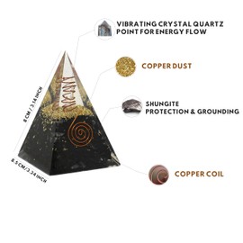 Mystic Gleam Shungite Orgone Pyramid - Orgonite Pyramid with Copper Coil and Crystal Quartz Point - Energy Grounding and Protection