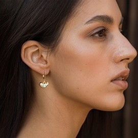 FSLEAD Gold Heart Earrings for Women Chunky Puffed Heart Dangle Earrings Lightweight Love Leverback Gold Dangle Drop Earring Hypoallergenic Jewelry Gift Valentines Earring