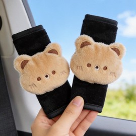 Zigihos 2 PCS Short Plush Seat Belt Cover Pad, Cute Kawaii Animal Panda Bear Bunny Soft Seatbelt Covers for Kids Women, Seatbelt Cushion, Car Seat Strap Pads (Bear)