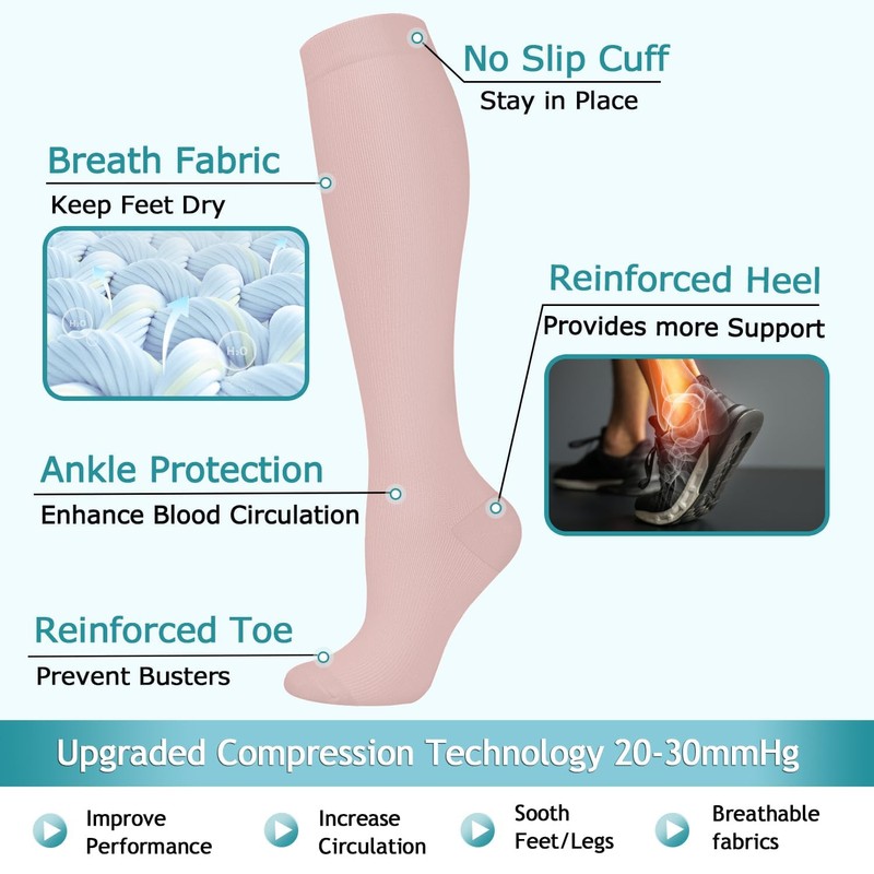 Diu Life 8 Pairs Graduated Copper Compression Socks for Men