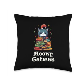 Meowy Catmas Cat Christmas Tree Books Cat Lover Throw Pillow