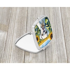 Caroline's Treasures Boxer in Sunflowers Compact Mirror Decorative Travel Makeup Mirror for Women Girls Gifts Pocket Makeup Mirror Folding Handheld