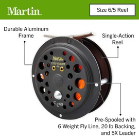 Martin Caddis Creek - Carrete de Pesca con Mosca, tamaño 6/5 de una Sola acción con Control de llanta, recuperación cambiable a Mano Derecha o Izquierda, Carrete de Aluminio Ligero, café, 63