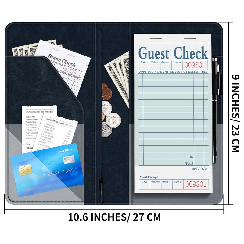 Server Book for Waitress, 5x9 Inch Server Book with Zipper