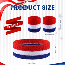 12 Sets Bulk Striped Sweatband Set Kids Headband Wristband Set American Flag Style Athletic Sweat Bands Gym Wristbands Football Wristbands for Men Women Activities Sports Basketball Tennis
