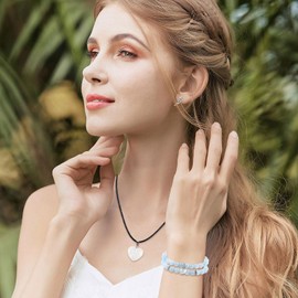 Healing Prayers Crystal Bracelet and Necklace, Get Well Soon Gifts for Women, Natural Stone Anti Anxiety Stress Relief Yoga Beads with Meaningful Message Card (Aquamarine)