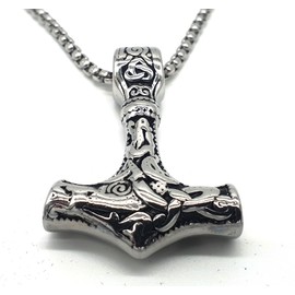 Vikings Viking Necklace Pendant Mjölnir Thor's Hammer Stainless Steel in Jewellery Bag, Stainless Steel
