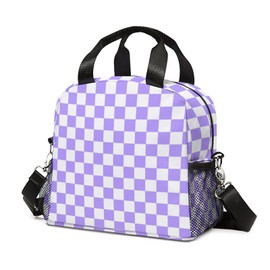 Fekroma Lunch Bag Insulated Lunch Box Reusable/Washable/Durable Lunchbox Lightweight Lunch Tote Bag (Purple Checkered, One Size)