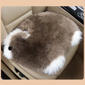 FUNTALE Genuine Wool Car Seat Cushion Comfort Style，Adorable Sheep Shaped Cushion for Car Seats & Chairs Natural Cute Wool Seat Soft Cover Universal Fit (1PC) (Dark Brwon)