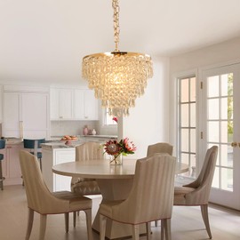 FRIXCHUR 11.8'' Gold Crystal Chandelier LED Flush Mount Crystal Ceiling Pendant Light for Living Room, Dining Room