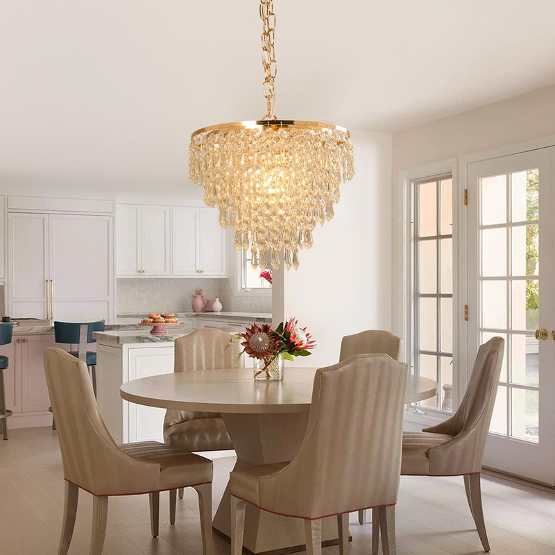 FRIXCHUR 11.8'' Gold Crystal Chandelier LED Flush Mount Crystal Ceiling