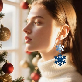 Christmas Earrings for Women Dangle Snowflake Earrings Xmas Jewelry Christmas Stocking Stuffers Acrylic Festival Holiday Accessories Gifts (D-Blue)
