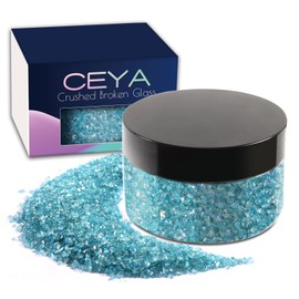 Ceya 5.3oz/ 150g Crushed Irregular Glass Secure Blue Metallic Crystal Chip Broken Glass Chips Glitter 2-4mm Craft Chunky Glitter for Nails Art Epoxy Resin Mold Coasters Ornament Painting Geode