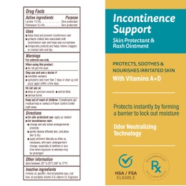 A+D Incontinence Support Skin Protectant & Rash Ointment – Treats & Prevents Incontinence Rash, Soothes Chafed Skin, Odor Neutralizing Technology - 3.5oz