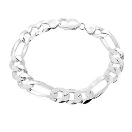 Treasure Bay Silver Chain Bracelet For Men | Mens 9.5mm Solid 925 Sterling Silver Figaro Chain Bracelet Made in Italy (19.5)