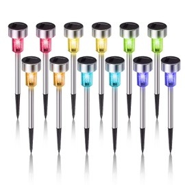 Solar Lights Outdoor Waterproof, Stainless Steel LED Landscape Lighting, Solar Garden Lights Solar Powered, Outdoor Solar Lights for Yard, Pathway, Walkway, Patio , Lawn - 12 Pack ( Multicolor )