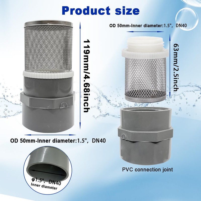 AIMCOCO 1.5" Stainless Steel Filter Cover Connected to 1.5 inch/DN40