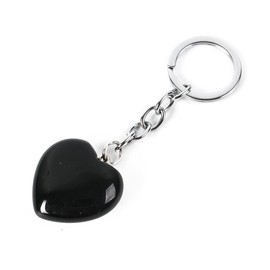 YGLINE Natural Heart Love Crystal Stone Keychain Chakra Reki Healing Crystal Gemstone Bead Keyring (Obsidian)