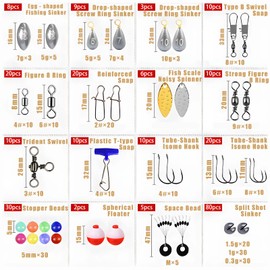 Fishing Tackle Box with Tackle Included Fishing Hooks Fishing Weights Sinkers Fishing Beads Barrel Swivel Snap Fishing Gear Kit for Freshwater and Saltwater Fishing Tackle Box Kit for Bass Trout