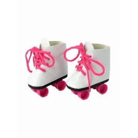 American Fashion World White and Hot Pink Roller Skates for 14-Inch Dolls | Premium Quality & Trendy Design | Dolls Shoes | Shoe Fashion for Dolls for Popular Brands