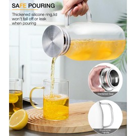 LUNA&MANTHA 2 Pack 2 Liter 68 oz Glass Pitcher with Lid and Handle, Water Pitcher for Fridge, Large Ice Tea Jug for Hot/Cold Drinks, Thick Borosilicate Glass Carafe for Coffee, Juice, Sangria