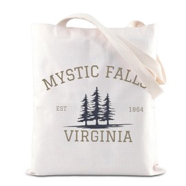 Vampire TV Show Merchandise Tote Bag TVD Enthusiasts Gift Vampire Lover Gift Mystic Falls Virginia Est 01864 Shoulder Bag for Fans, beige