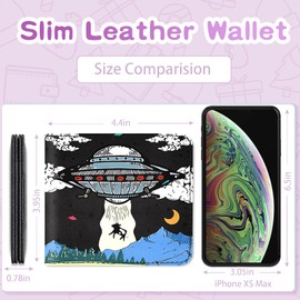 Funermei Cute Wallet for Teen Boys UFO Leather Bifold Wallet for Women Girls Cool Space Funny Aliens Aesthetic Credit Card Holder RFID Id Cash Slim Small Bi-fold Wallets with Coin Pocket Little Girl