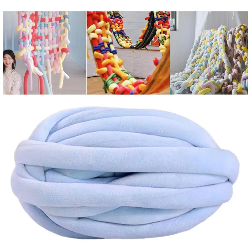 Hilo Grueso Y Voluminoso, Lavable A Mano, Hilo Azul Claro