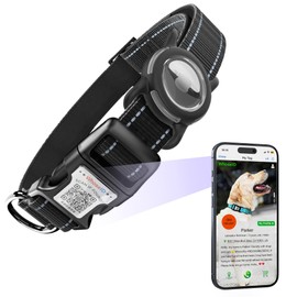 Airtag Dog Collar with QR Code, Reflective Dog Collar with Airtag Holder, Soft Padded & Safety Locking Buckle Adjustable Dog Collar for Medium Dogs (M-with Airtag Holder,Black)