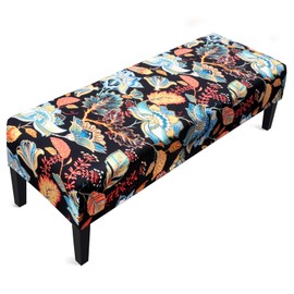 OSVAW Bench Cover for Dining Room Stretch Jacquard Dining Bench Cover, Anti-Dust Removable Bench Slipcover Washable Bench Covers Stretch for Living Room, Bedroom, Kitchen (Fall Black Floral)