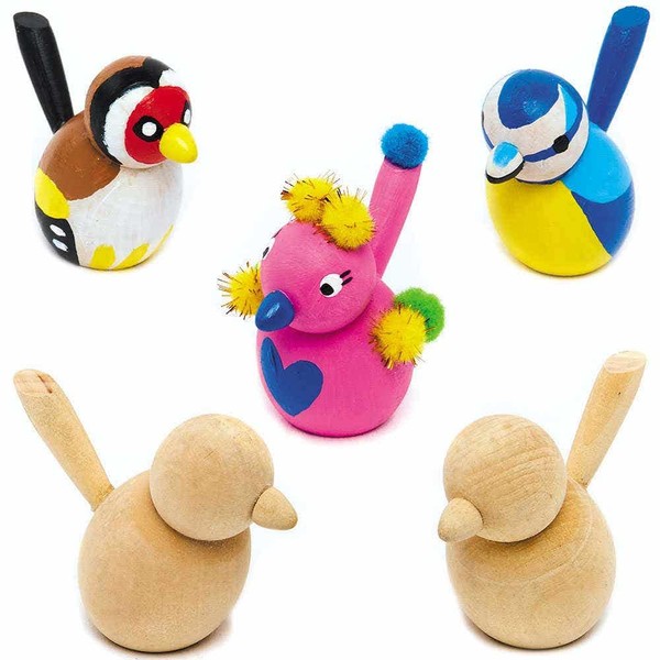 Baker Ross FC877 Wooden Birds - Pack of 6, Wood Models for Painting and Decorating, Kids Arts and Crafts Projects