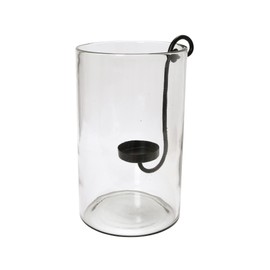 Creative Co-Op Glass Hurricane with Metal Candle Holder, Black, 12.5" H