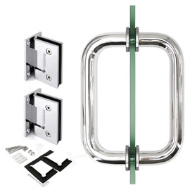 Top Hardware Chromed 90 Degree Geneva Wall to Glass Shower Door Hinge for 1/2" - 3/8" Glass and 6" Pull Handle Set (GAS304-GP-SSTB152M)