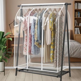 Voyboced 48" Garment Bags for Hanging Clothes Storage, Fully Sealed Clothing Rack Cover with Zipper, All‑Clear PEVA Coat Cover for Closet, Dustproof Hanging Clothes Organizer (M:40" × 20" × 48")