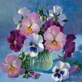Pansies in Glass Blank Greeting Card Any Occasion/Birthday - Floral Flowers Art Card