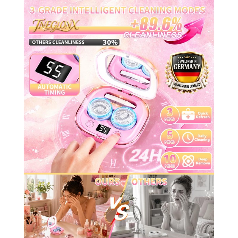 2026 Upgraded Ultrasonic Contact Lens Cleaner 52KHz【5.0 Ultra Powerful Motor】【Ultrasonic