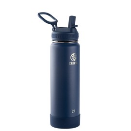 Takeya Actives 24 oz Water Bottle with Straw Lid - Double Wall Stainless Steel Insulation - Dishwasher Safe & BPA-Free - Removable Bumper - Midnight Blue