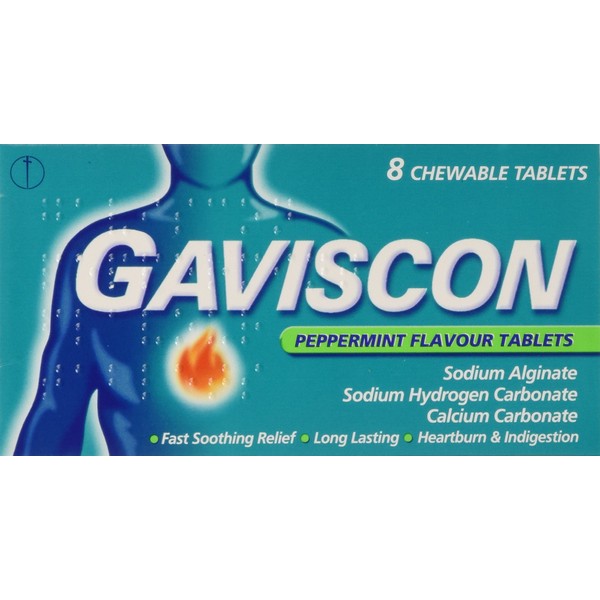 Gaviscon Heartburn and Indigestion Relief 250 mg - Peppermint, 8 Tablets