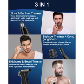FUNHEE Nasenhaartrimmer, USB Wiederaufladbar Nasenhaarschneider 3 in 1 Set Ohrhaarschneider mit Doppelschneideklingen, Professioneller schmerzfreier Augenbrauen und esichtshaartrimmer für Männer und Frauen