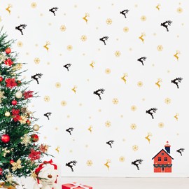 Kasubeso Christmas Reindeer Wall Stickers, Removable Christmas Wall Decals and Clings Festive Reindeer Wall Decor for Holiday Home Decoration