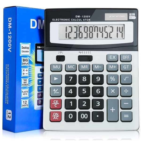 Calculator, 12-Digit Large LCD Display Calculators Desktop, Dual Powered Calculators