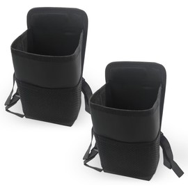 ZIMISI 2-in-1 Large Cup Holder, Auto Water Bottle Bag with Mesh Pocket, 80 oz Waterproof Leather Car Seat Side Organizer for Phone, Hanging Vehicle Stuff Holder for SUV Truck Car (2PCS)